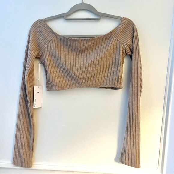 Reformation Shayne Long Sleeve Cropped Ribbed Top in Buff Beige NWT Size Medium - Picture 9 of 11